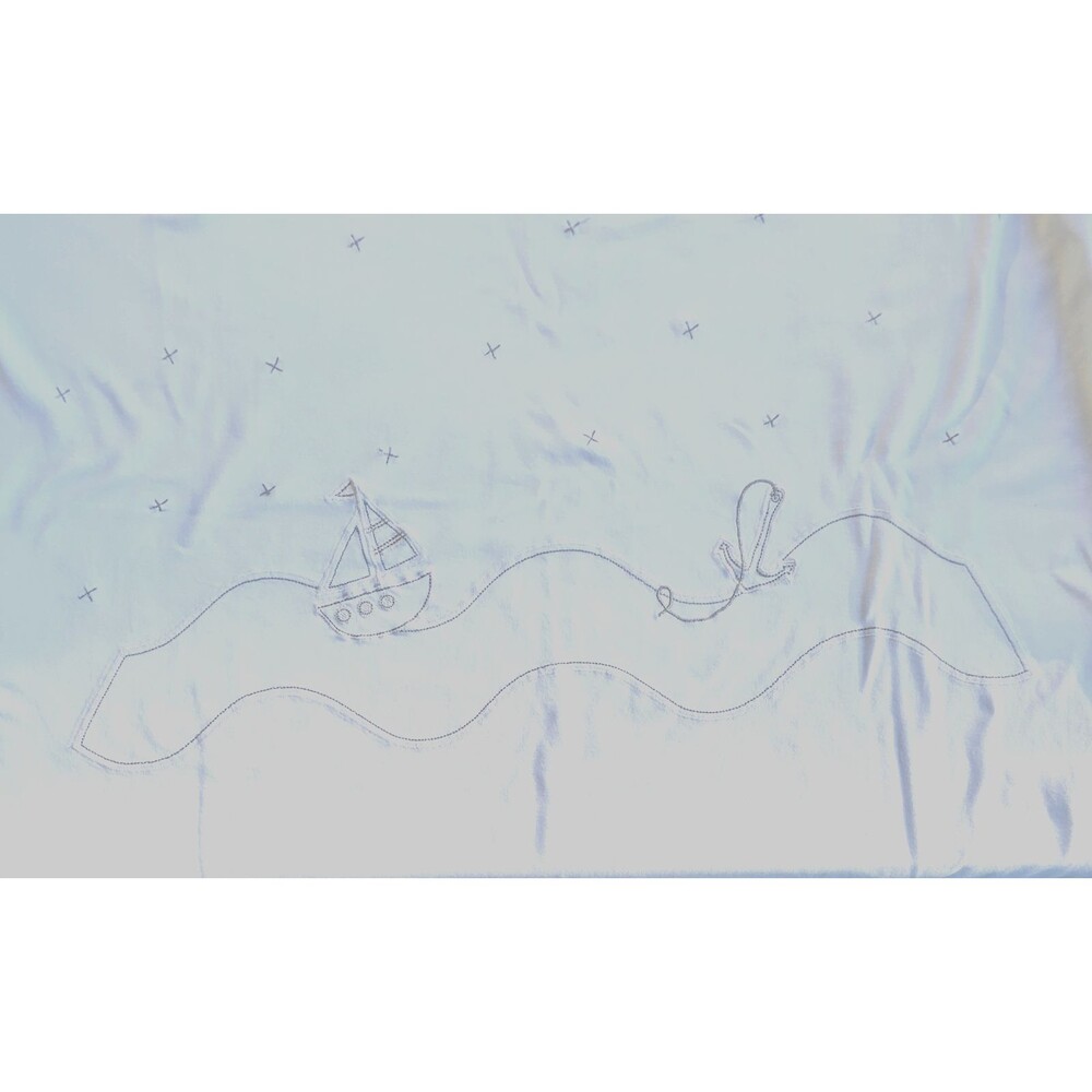 Idilbaby Nautical Baby Blanket Ship Anchor White Silver Faint Stains 33x31